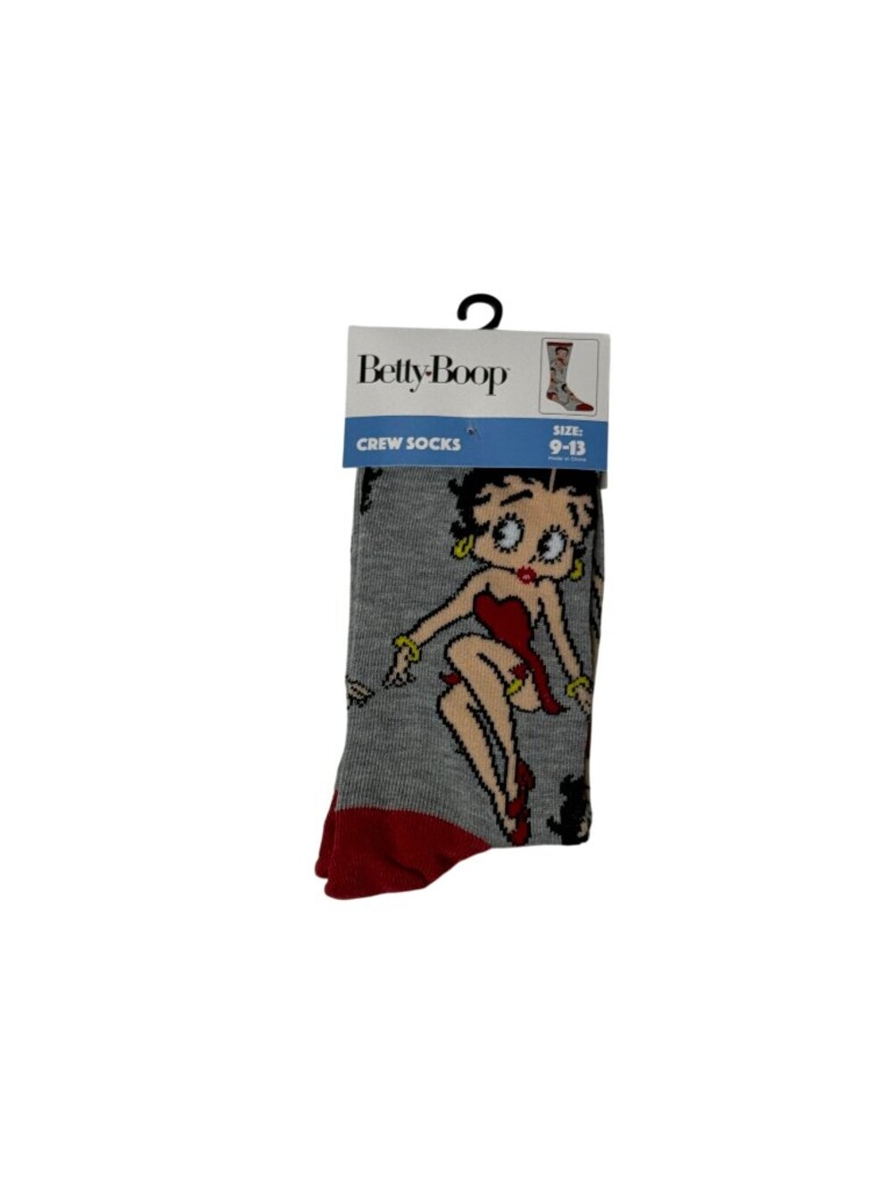 Betty Boop Crew Socks Gray Red Womens One Size Retro Cartoon NWT